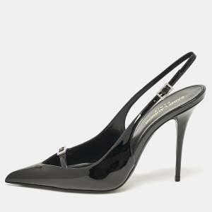 Saint Laurent Black Patent Leather Luna 105 Slingback Pumps Size 38.5