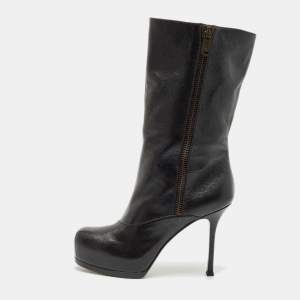 Yves Saint Laurent Black Leather Tribtoo Platform Ankle Boots Size 39