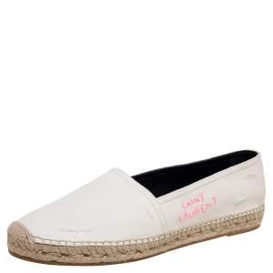 Pre Owned حذاء فلات إسبادريل سان لوران تطريز شعار كانفاس عاجي مقاس 40