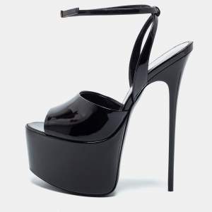 Pre Owned Yves Saint Laurent Black Patent Leather Platform Sandals Size 36