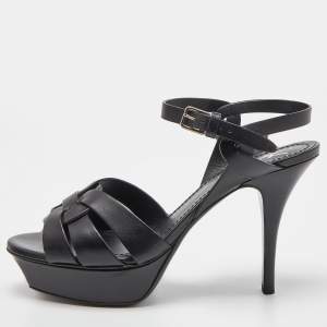 Pre Owned Yves Saint Laurent Black Leather Tribute Sandals Size 37