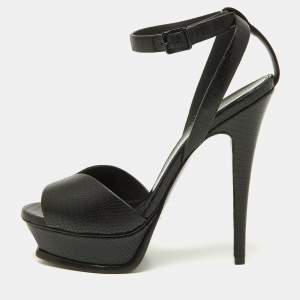 Saint Laurent Black Leather Tribute Ankle Strap Sandals Size 38