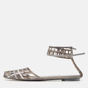 Yves Saint Laurent Metallic Tricolor Leather Caged Ankle Strap Flats Size 40