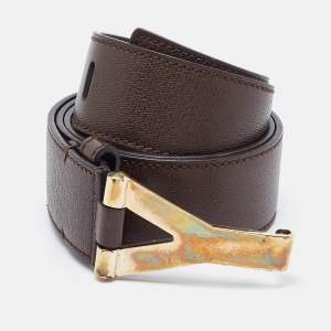Yves Saint Laurent Dark Brown Leather Y Buckle Belt 95CM