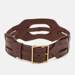 Yves Saint Laurent Brown Leather Strappy Wide Buckle Belt L