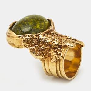 Yves Saint Laurent Arty Glass Gold Tone Ring Size 55