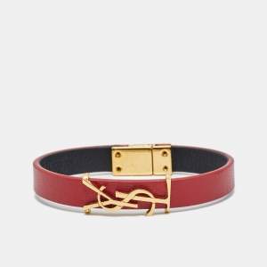 Pre Owned Yves Saint Laurent Opyum Leather Gold Tone Bracelet