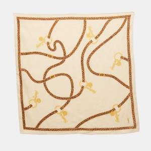 Pre Owned Yves Saint Laurent Vintage Beige Printed Cotton Handkerchief 