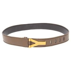 Pre Owned Yves Saint Laurent Brown Leather Y Buckle Belt 90CM