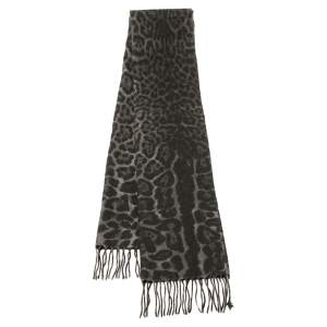 Yves Saint Laurent Grey Leopard Patterned Cashmere Wool Scarf