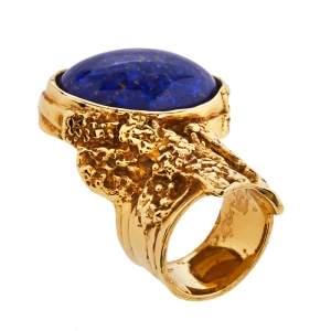 Pre Owned Yves Saint Laurent Blue Cabochon Arty Cocktail Ring Size EU 49