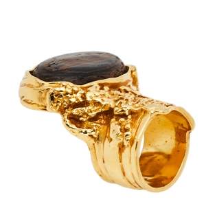 Pre Owned Yves Saint Laurent Wood Arty Ring Size EU 49