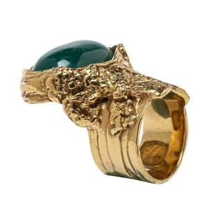 Pre Owned Yves Saint Laurent Green Cabochon Arty Ring Size 7