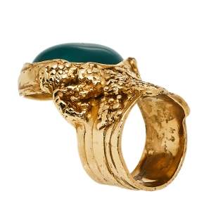 Pre Owned Yves Saint Laurent Green Cabochon Arty Ring Size 7