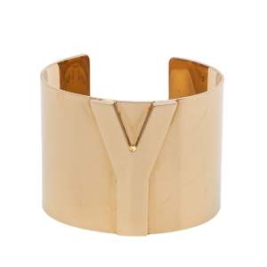 Pre Owned Yves Saint Laurent Y Gold Tone Cuff Bracelet