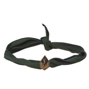 Pre Owned Yves Saint Laurent Logo Medallion Olive Green Satin Silk Choker