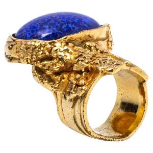 Pre Owned Yves Saint Laurent Blue Cabochon Arty Cocktail Ring Size EU 53