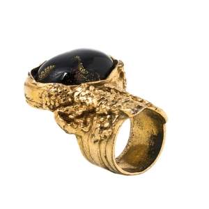 Pre Owned Yves Saint Laurent Black Cabochon Arty Cocktail Ring Size EU 49