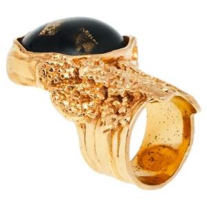 Pre Owned Yves Saint Laurent Black Cabochon Arty Ring Size 54.5
