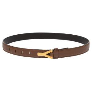 Pre Owned Yves Saint Laurent Brown Leather Y Buckle Belt 80CM