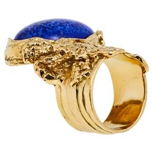 Pre Owned Yves Saint Laurent Blue Glass Cabochon Arty Ring Size EU 57