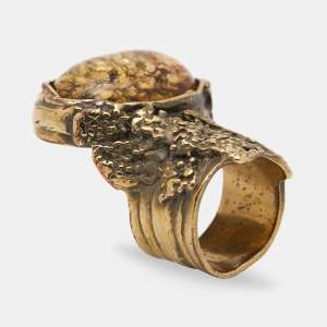 Yves Saint Laurent Arty Glass Cabochon Gold Tone Ring Size EU 54.5