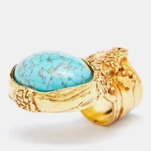 Yves Saint Laurent Gold Tone Turquoise Cabochon Arty Ring Size EU 49