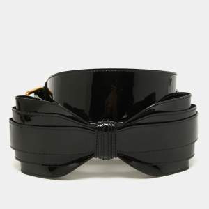 Yves Saint Laurent Black Patent Leather Bow Waist Belt 75CM