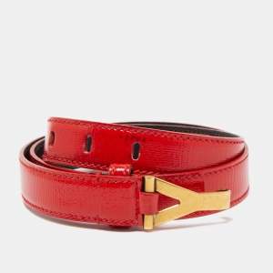 Yves Saint Laurent Red Patent Leather Easy Y Buckle Belt 85CM