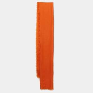 Yves Saint Laurent Orange Cashmere Fringed Scarf 