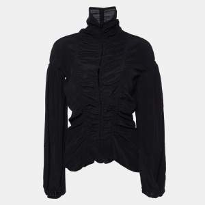 Yves Saint Laurent Black Silk Ruched Shirt M