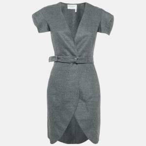 Yves Saint Laurent Vintage Grey Wool Belted Mini Dress S
