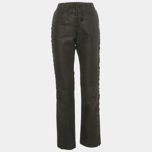 Yves Saint Laurent Vintage Black Gabardine Lace-Up Detail Trousers L