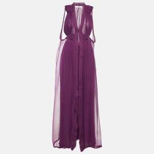 Yves Saint Laurent Purple Silk Cape Detail Maxi Dress S