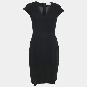 Pre Owned Yves Saint Laurent Vintage Black Wool V-Neck Short Dress M