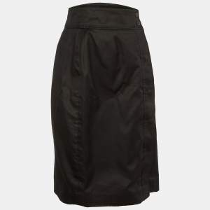 Yves Saint Laurent Vintage Black Cotton Button Front Skirt M
