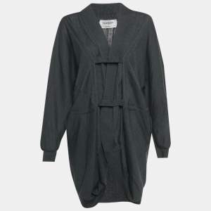 Pre Owned Yves Saint Laurent Grey Wool Long Cardigan S