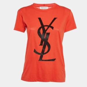 مملوكة مسبقًا Yves Saint Laurent Orange Logo Patch Cotton Half Sleeve T-Shirt M
