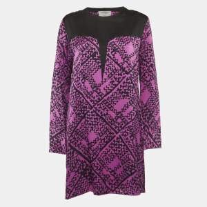 Pre Owned Yves Saint Laurent Purple Abstract Print Silk Cheongsam Dress M