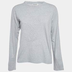 Pre Owned Yves saint Laurent Grey Logo Embroidered T-Shirt S