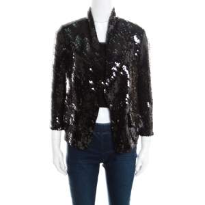 Yves Saint Laurent Black Sequin Paillette Embellished Single Button Blazer S