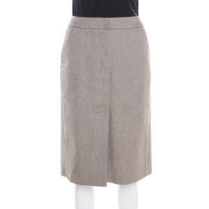 Yves Saint Laurent Paris Brown and White Textured Cotton Pencil Skirt L