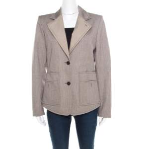 Yves Saint Laurent Paris Brown and White Textured Cotton Contrast Lapel Blazer L