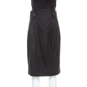 Yves Saint Laurent Charcoal Grey Wool Belt Detail Skirt M 