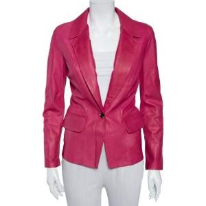 Yves Saint Laurent Pink Leather Button Front Blazer S
