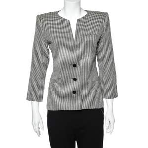 Yves Saint Laurent Diffusion Femmes Vintage Monochrome Gingham Checkered Wool Collarless Jacket S