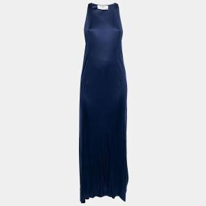 Yves Saint Laurent Blue Silk Knit Layered Sleeveless Maxi Dress S