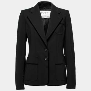 Yves Saint Laurent Vintage Black Wool Velvet Trimmed Single Breasted Blazer M