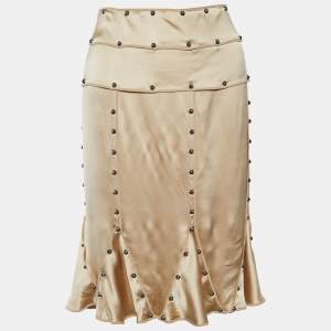 Yves Saint Laurent Gold Silk Studded Flared Skirt M