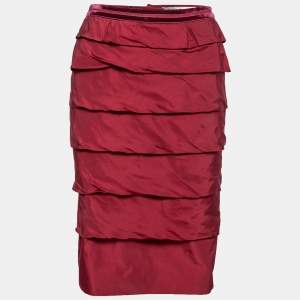 Yves Saint Laurent Vintage Red Silk Tiered Pencil Skirt M